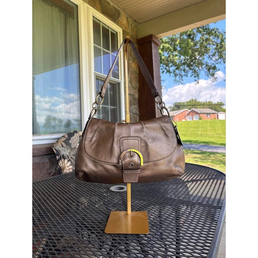 Y2K Coach Soho Pleated Flap Metallic Bronze Leather Hobo Bag F17217 Medium